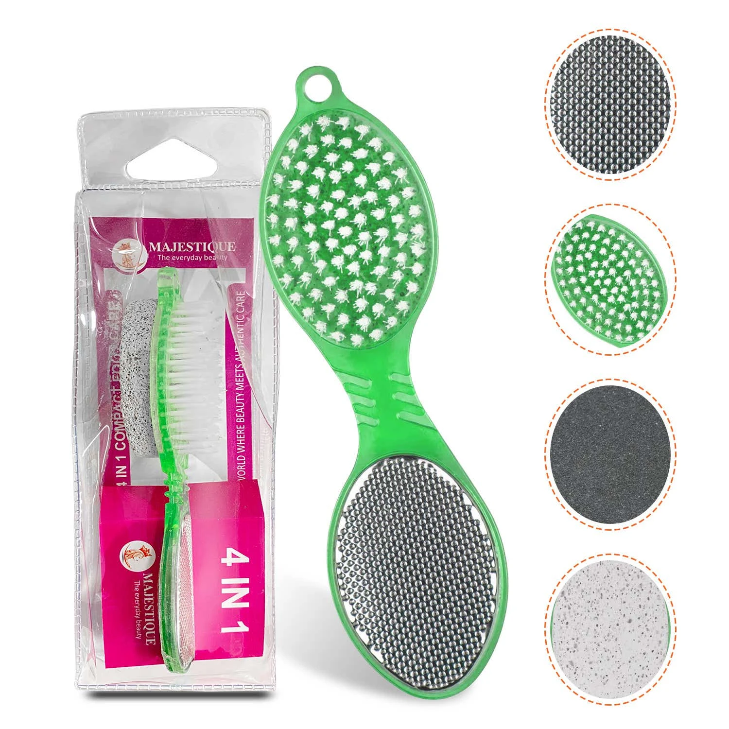 nXLoeo7-fh-1071844-1 Majestique 4 in 1 Compact Foot Care for Legs - Foot Brush and Pedicure Tool - Color May Vary - Image 1